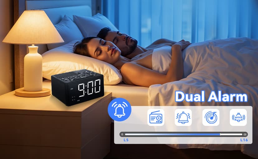 Digital Alarm Clock Radio with AM/FM Radio, Presets, Scan, Dual Weekday/Weekend Alarms, Snooze, Sleep Timer and Dimmable White LED Display for Bedroom, Living Rooms, Kitchens, Offices, etc (White)