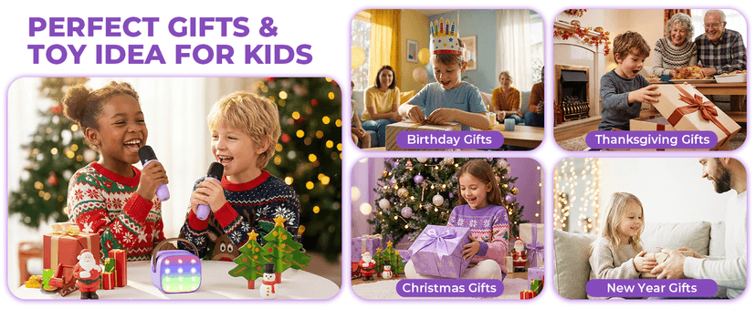 Mini Karaoke Machine with 2 Wireless Microphones, TOP Kids Gifts for Girls Ages 3, 4, 5, 6, 7, 8, 9, 10, 11, 12 +Years Old, 4-12th Christmas Birthday Toy Gift for Girls Boys Party (Purple)