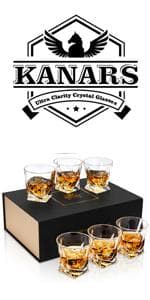 KANARS Old Fashioned Whiskey Glasses with Luxury Box - 10 Oz Rocks Barware For Scotch, Bourbon, Liquor and Cocktail Drinks - Set of 4 - Men Gift