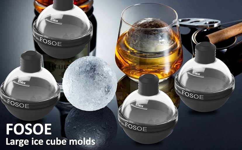Silicone Ice Ball Molds for Whiskey - Set of 4 Round Makers with Lids for Cocktails, Bourbon, and Drinks