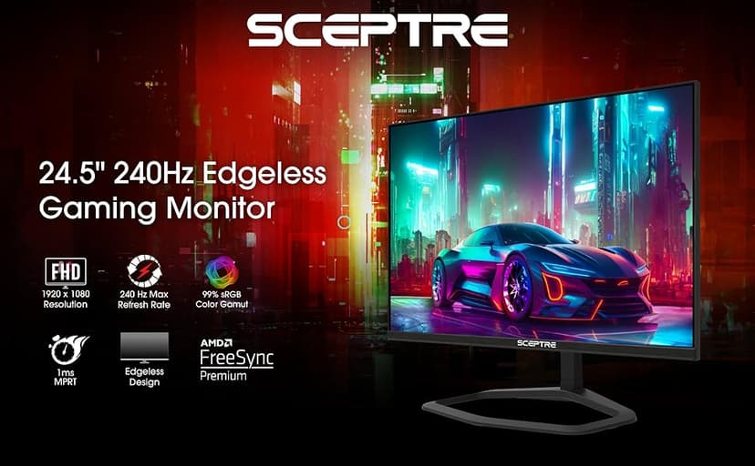 Sceptre New 24.5-inch Gaming Monitor 240+Hz 1ms DisplayPort x2 HDMI x2 100% sRGB AMD FreeSync Premium Build-in Speakers, Machine Black 2025 (E255B-FWD240 Series)