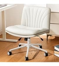 Marsail Criss Cross Office Chair with Wheels, Armless Wide Desk Chair for Active Sitting, PU Leather Cross Legged Chair for Home Office, Pet-Friendly & Easy Clean, Beige