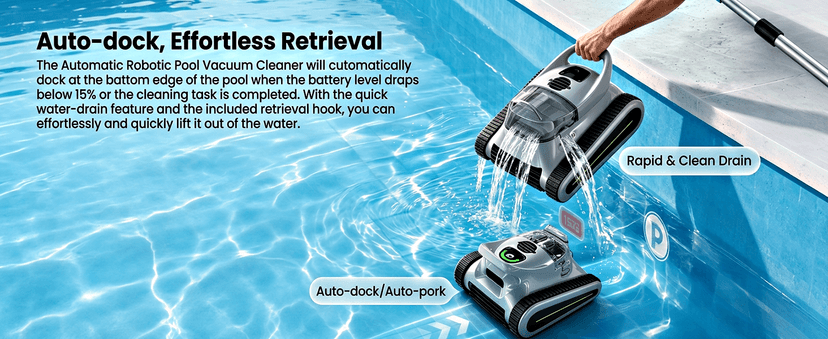 Cordless Robotic Pool Cleaner - Automatic Pool Vacuum Robot for Inground&Above Ground Pools, Wall&Waterline Climbing, Smart Navigation, 180mins Runtime, APP Control, Dual Filtration, Powerful Suction