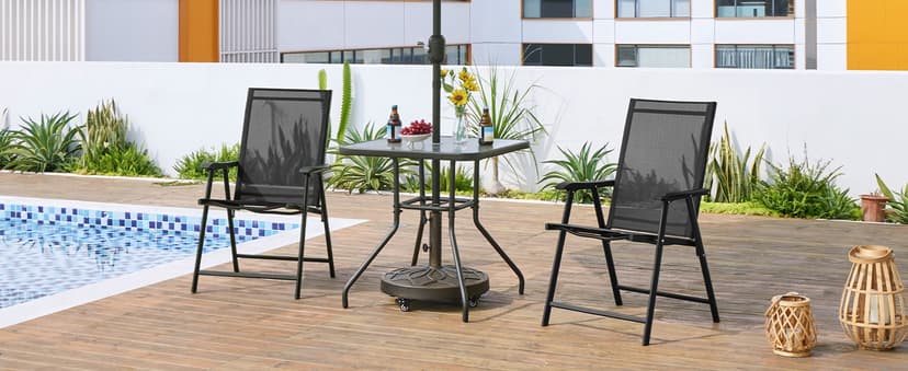 Yaheetech Patio Dining Chairs Set of 4 with Armrests, Outdoor Folding Chairs with Metal Frame and Backrest for Lawn, Garden, Yard and Poolside, Black