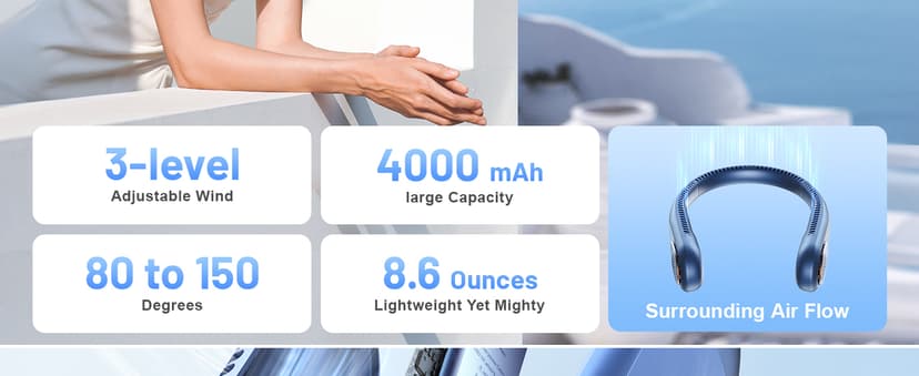 SWEETFULL Portable Neck Fan 360° Cooling Bladeless Personal Fan | No Hair Twisting - 4000mAh USB Rechargeable Wearable Fan for Travel, Birthday Gifts for Men, Women, Mom, and Dad