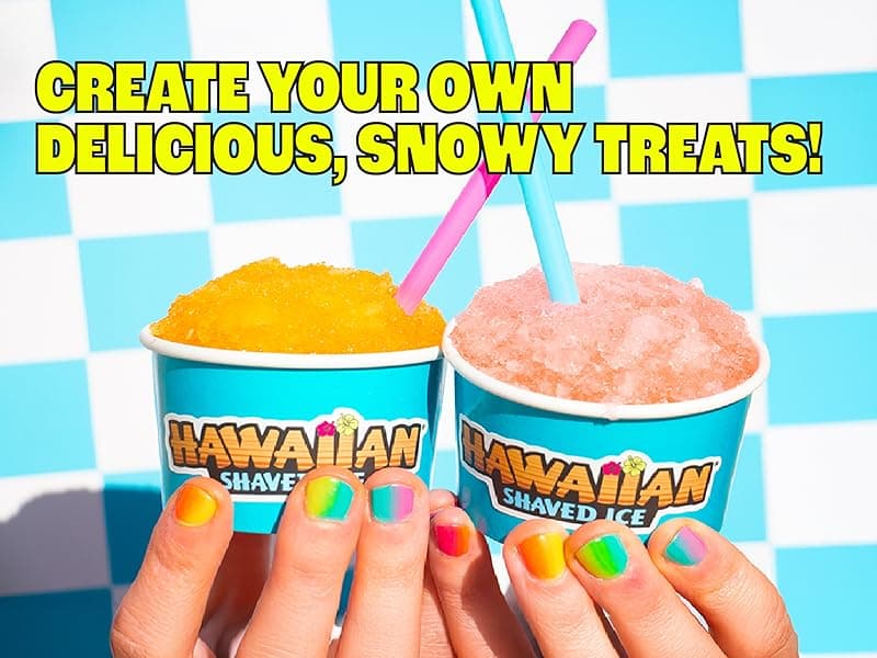 Hawaiian Shaved Ice S900A Snow Cone and Shaved Ice Machine with 2 Reusable Plastic Ice Mold Cups, Non-slip Mat, Instruction Manual, 1-year Manufacturer’s Warranty, 120V, White