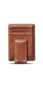 House of Jack Co. Ivor Bifold Money Clip Wallet for Men, Slim Front Pocket Wallet with Strong Magnetic Clip, Exterior ID Window, Full Grain Cowhide, Brown