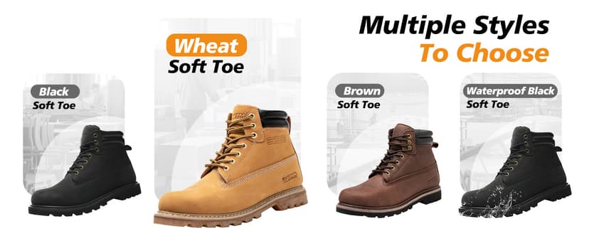SAFETY LOONG Work Boots for Men Waterproof Soft Toe Non Slip Comfortable Leather Workboots
