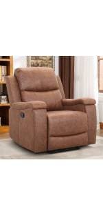 CANMOV Leather Recliner Chair, Classic and Traditional Manual Recliner Chair with Comfortable Arms and Back Single Sofa for Living Room, Nut Brown