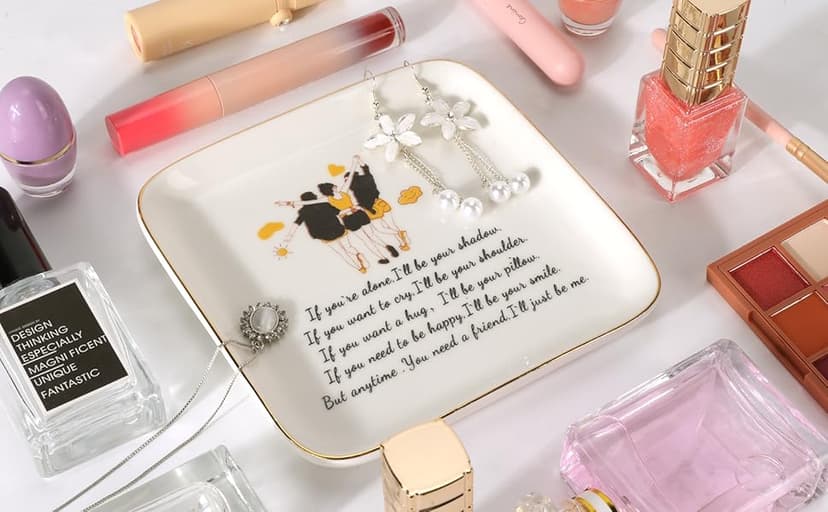 PUDDING CABIN PUDDING CABIN 3 Best Friend Birthday Gift for Women, Ring Dish - If You're Alone, I'll be Your Shadow. If You Want to Cry, I'll be Your Shoulder... Trinket Dish Gift for Female Friends Bestie Gifts