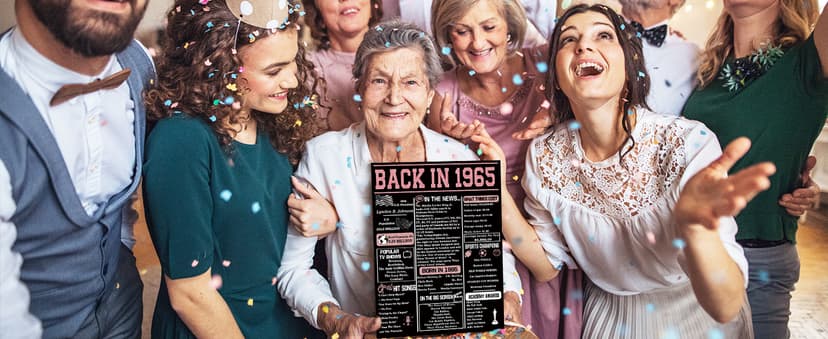 YiKaLus Big 60th Birthday Card for Women, Vintage 60 Year Old Gifts for Mom Sister Friends, Rose Gold Back in 1965 Bday decorations