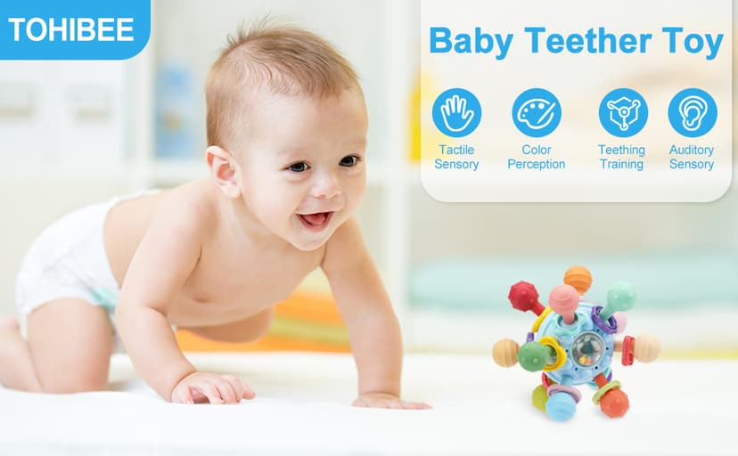 Baby Montessori Sensory Toys for 0-6 6-12 Months, Baby Teether Teething Toys for Babies 0 3 6 9 12 18 Months, Newborn Infant Learning Developmental Toys Gifts for 1 2 Year Old Boys Girls