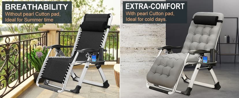 MOPHOTO Zero Gravity Chair, Outdoor Padded Lounge Chair with Side Table, Zero Gravity Recliner Chair, Outdoor Reclining Chair, Sturdy & Comfortable, Supports up to 440lbs