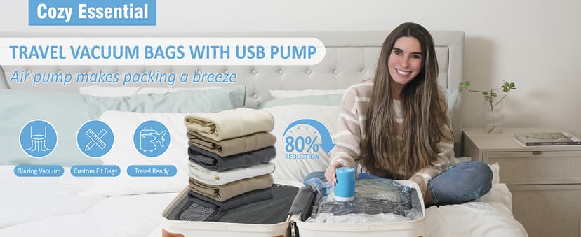 12 Pack Travel Vacuum Storage Bags with Rechargeable Wireless Electric Pump for Luggage, Suitcase, Carry-on Size Vacuum Seal Compression Space Saver Bags for Clothes and Clothing Travel