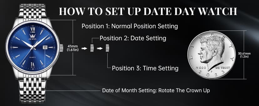 OLEVS Mens Watches Dress Waterproof Watch with Date Day Analog Quartz Casual Wrist Watch Large Number Classic Luxury Luminous Scales 41mm Big Face Easy Read Reloj para Hombre