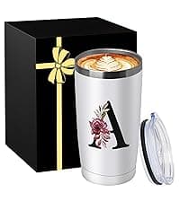 Initial Magnetic Stirring Coffee Mug Stainless Travel Cup Adult Men Guy Him Brother Dad Boyfriend Uncle Niece Best Friendship Grandpa Grandfather Husband Son Law Happy Birthday Cool Meaningful Gifts,J