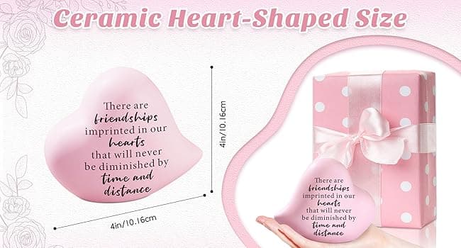 Friend Gifts for Women Birthday Unique - Friendships Imprinted in Our Hearts Never Be Diminished by Time and Distance- 4"x4" Ceramic Heart Decor, Gift for Friends Female Christmas
