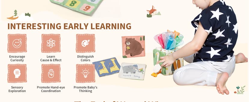 Youuys Baby Tissue Box Toy for Babies 6-12 Months, Montessori Sensory Toys for 1 Year Old Boy, Infant Toy with Crinkle Tissues & Fine Motor, for 6 9 12 18 Months Old Kids 1st Birthday B0DB454GQM