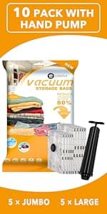 24 Pack Vacuum Storage Bags with Electric Pump, (5 Jumbo, 5 Large, 5 Medium, 5 Small, 4 Roll Up Bags) Space Saver Bag for Clothes, Mattress, Blanket, Duvets, Pillows, Comforters,Travel