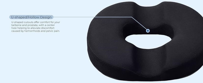 5 STARS UNITED Donut Pillow Hemorrhoid Tailbone Cushion – Large Floor Cushion for Pain Relief – Coccyx, Prostate, Sciatica, Pelvic Floor, Pressure Sores, Pregnancy, Postpartum Recovery, Black