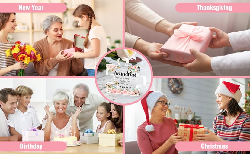 Grandma Gifts - Delicate Grandma Birthday Gifts from Grandkids - Engraved Acrylic Puzzle Piece 3.9 x 3.3 inch - Mothers Day Christmas Birthday Gifts for Grandma Grandmother, Ideas