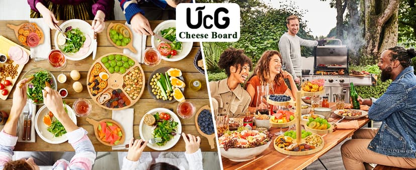 Tiered Charcuterie Board Gift for Women: Bamboo 360° Rotating Round Base with 4 Swivel Trays - White Elephant Gift, Holiday Hosting, Christmas, Birthday, Parties, House Warming Gift for Couples