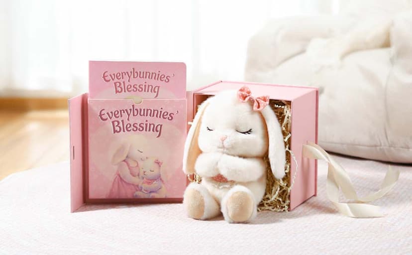 Baptism Gifts for Girl, Catholic Christening, Baby Dedication & Baptismal Gift Set for Baby Girls & Kids, with 9" Musical Praying Bunny Plush Toy & Everybunnies' Blessing Book in Keepsake Box