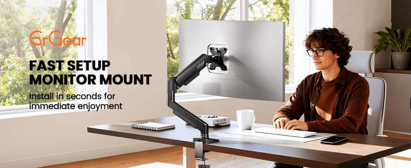 ErGear Single Monitor Arm, Fully Adjustable Monitor Mount for 13–34 Inch Screens, Fast Install Computer Monitor Stand with Tool-Free VESA Mount, Cable Management, Holds 19.8 lbs, Max VESA 100x100mm