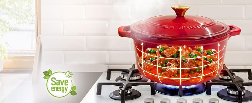 Mueller DuraCast 6 Quart Enameled Cast Iron Dutch Oven Pot with Lid, Heavy-Duty, Oven Safe up to 500° F & Across All Cooktops, Wedding Registry Ideas & Gifts, Emerald