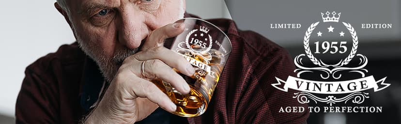 LIGHTEN LIFE 70th Birthday Gifts for Men 12 oz,1955 Whiskey Glass in Valued Wooden Box,70th Birthday Bourbon Glass for 70 Years Old Dad,Husband,Friend,70th Bday Gift Ideas