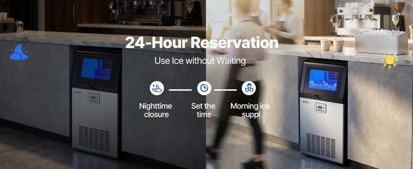 VEVOR Commercial Ice Maker Machine, 100 lbs/24h with 30 lbs Storage Capacity, Built-in/Freestanding/Under Counter, Stainless Steel Ice Maker with LED Display & Self-Cleaning, for Home Bar Restaurant