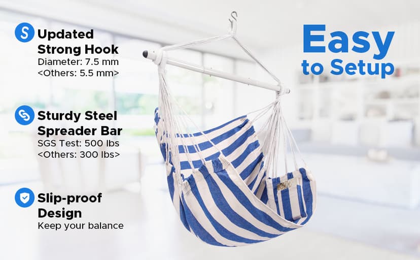 ADVOKAIR Hammock Chair Swing, Heavy-Duty Hanging Rope Swing Seat Supports 500 Lbs, Ideal for Outdoor Patio, Backyard, Porch, Deck & Indoor Bedroom Use