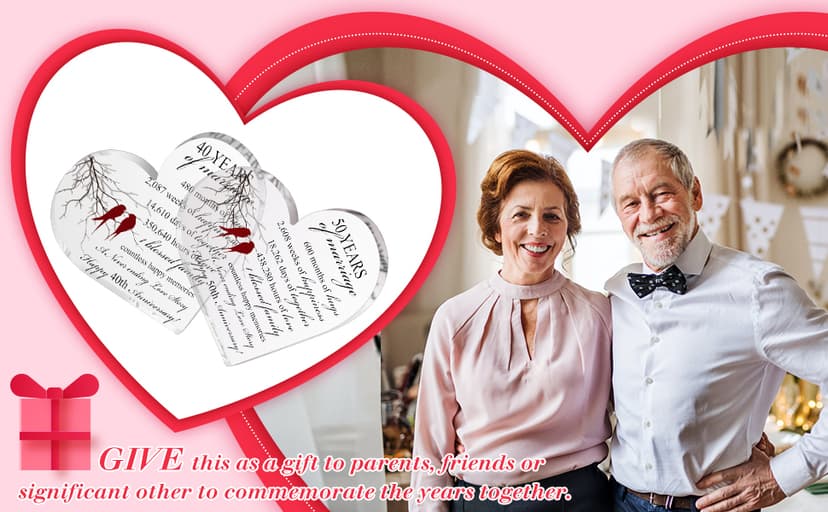 Qunclay 50th Years of Marriage Gift Wedding Anniversary Souvenir Heart Marriage Keepsake Decoration Present for Couple Parent Women Mom Husband Wife He She Friend Grandparents