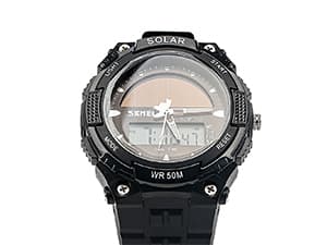 FANMIS Men's Solar Powered Casual Quartz Wrist Watch Analog Digital Multifunctional Black Sports Watch