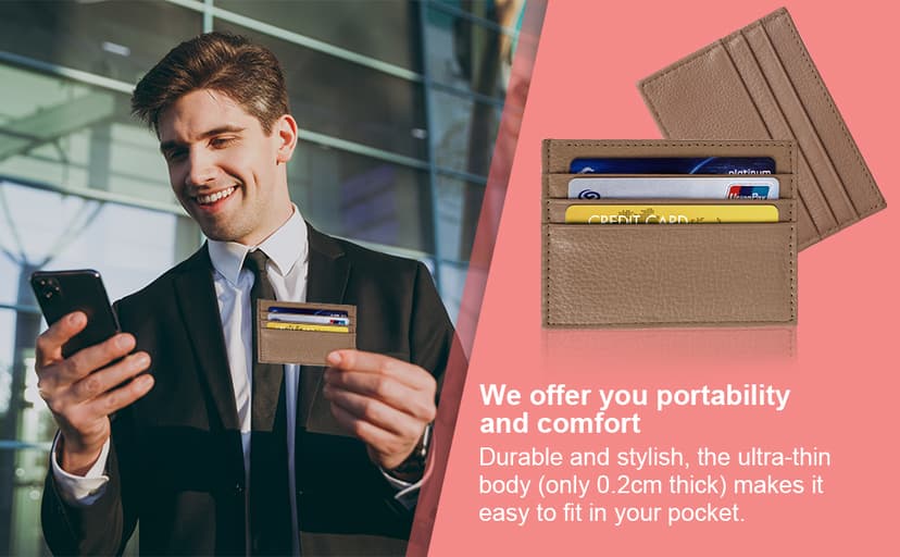 URAQT Credit Card Holder Wallet, RFID Blocking Leather Ultra Slim Wallet, Thin Minimalist Credit Card Case Card Protector, Front Pocket Wallets for Men, Women - 6 Card Slots and 1 Pockets (Black)