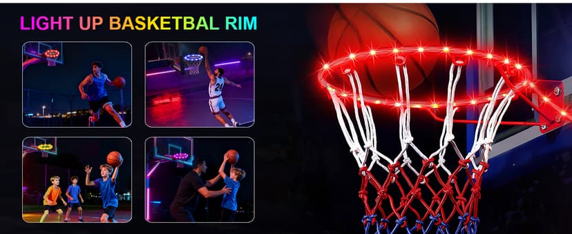 LED Basketball Hoop Lights, Remote Contral Basketball Goal Accessories Light Up Hoop Rim, 16 Color Change, Waterproof, Basketball Gift for Youth Boys Girls Men Kids