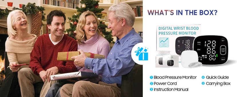 Oklar Blood Pressure Monitors for Home Use Rechargeable Wrist Digital BP Machine Cuff with LED Backlit Display, Voice Broadcast, 240 Memory Storage for 2 Users with Carrying Case