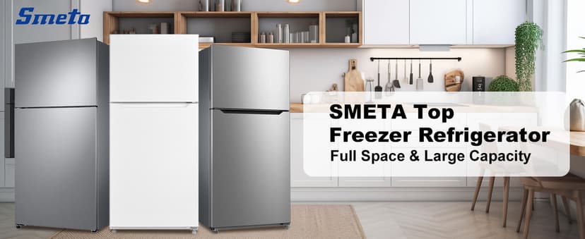 SMETA 30'' Top Mount Refrigerator with Freezer, 16.2 Cu. Ft. Stainless Steel 2-Door Counter Depth Fridge, Energy Saving, Ice Maker Ready, Reversible Door, Frost Free, Ideal for Garage & Office