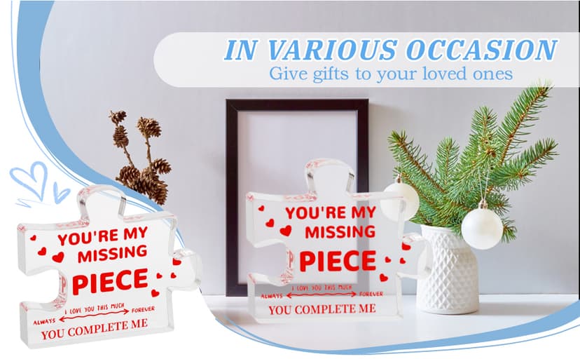 Gifts for Her Him - Wedding Gifts for Couples, Gifts for Wife Husband, I Love You Gifts for Women Men, Romantic Valentine's Day Gifts, You are My Missing Piece Acrylic Puzzle Plaque