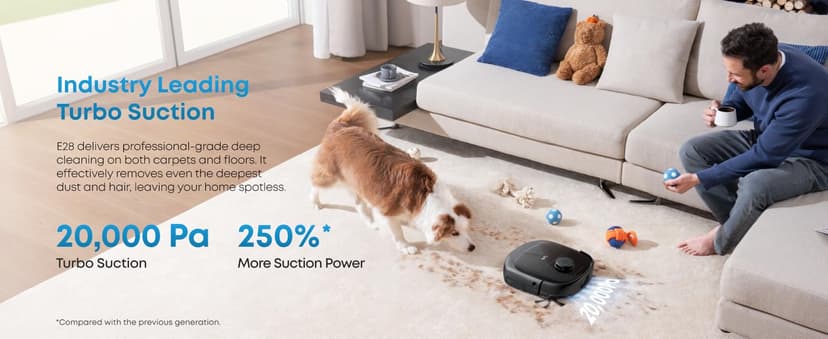 eufy Robot Vacuum E28, Portable Carpet for Deep Cleaning, HydroJet System with Roller Mop, All-in-One Robot Vacuum and Mop Combo, 20,000 Pa Suction, Zero-Tangling, Corner-to-Edge Cleaning (Upgraded)
