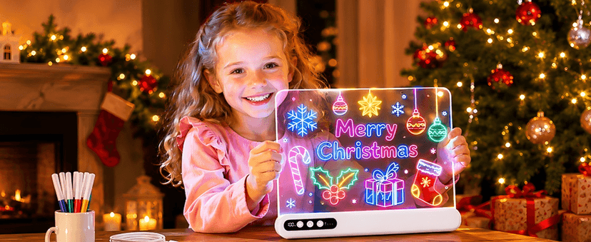 Led Drawing Board with 14 Light Effects,16" Rechargeable Glow Doodle Led Note Board with Colorful Markers,Neon Art Dry Erase Doodle Glow Drawing Tablet,Chritmas Birthday Festival Gifts for Kid (White) B0H1HPZ583