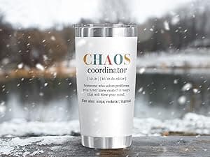 TEEZWONDER Thank You Gifts for Women - Chaos Coordinator 20 oz Stainless Steel Insulated Tumbler with Lid - Employee Appreciation Christmas Birthday Gifts for Women Coworkers Boss Teacher Nurse Friend