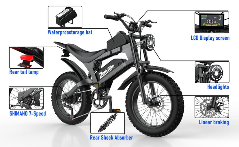 Electric Bike for Adults,48V 20AH - Peak Power 1500/3000W Brushless Motor Electric Bicycle - Max Speed 31-35MPH - Max 80 Miles Range - 20" x 4.0" Fat Tire Dirt E-Bike,7-Speed - UL 2849