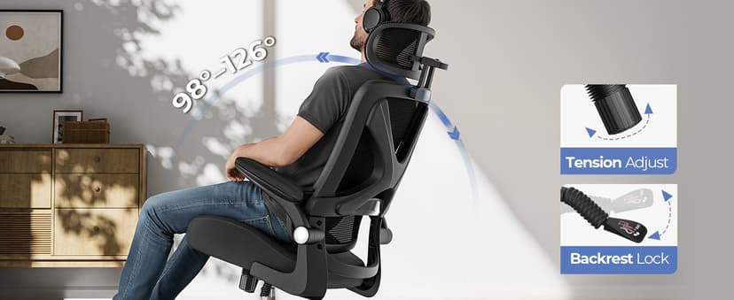 Ergonomic Office Chair with Headrest, Lumbar Support, Flip-Up Armrests, Thick Memory Foam Seat - 350lbs Capacity, Adjustable Height for Big & Tall, Perfect for Home Office Studios