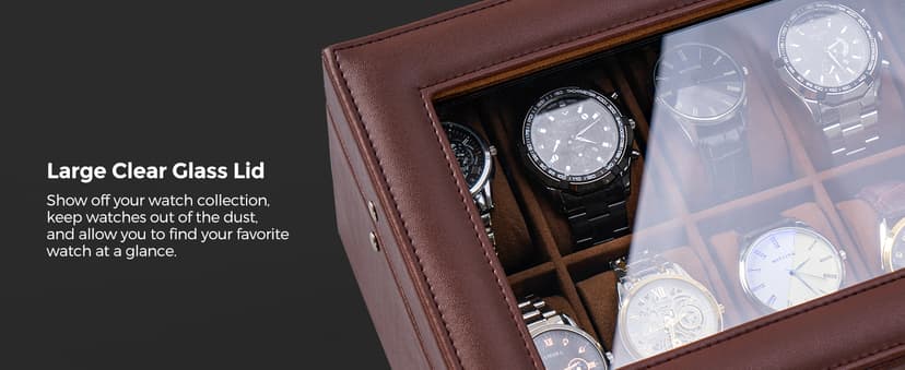 ProCase ProCase Watch Box, 12 Slot Mens Watch Case With Drawer, 2-Layer Watch Display Case With Glass Lid, Mens Jewelry Box Storage Holder Organizer, Birthday Valentine Gifts for Men -12Slot, Espresso