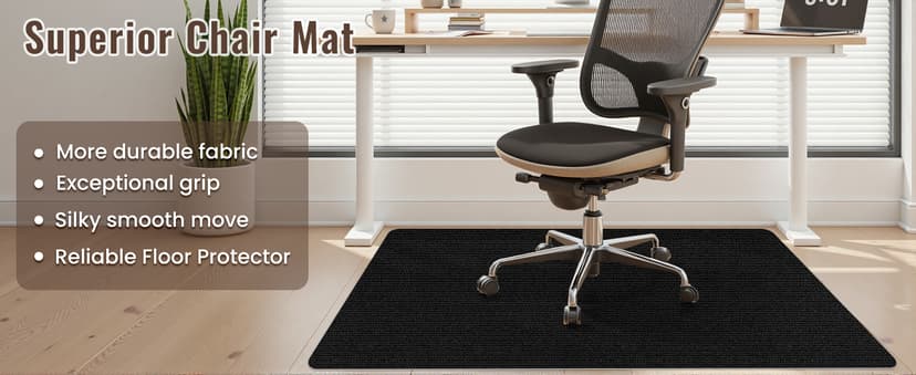 Sycoodeal Office Chair Mat for Hardwood Floor,Slip Resistant Floor Mat for Office Computer Gaming Chair,Heavy Duty Floor Protector for Rolling Chairs,Easy to Clean,Black(36"x48")