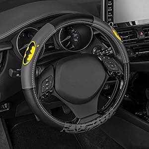 BDK Warner Bros DC Comics Batman Steering Wheel Cover - Ergonomic Grip, Universal Size 14.5-15.5 in, Protects and Insulates Your Wheel, Car Accessories for Car, Truck, Van, SUV
