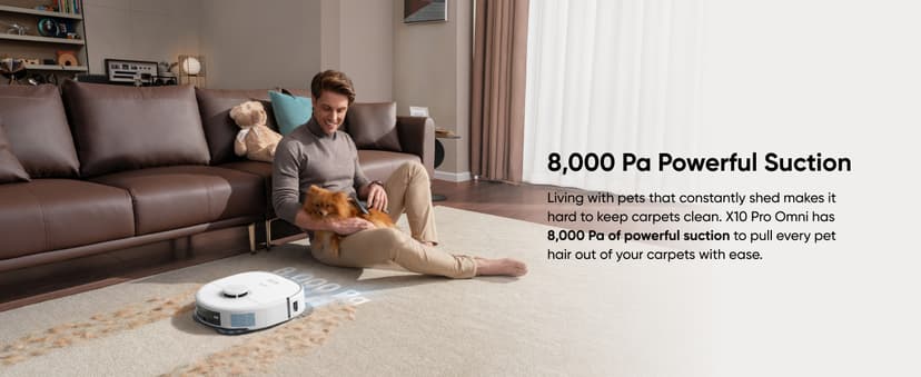 eufy X10 Pro Omni Robot Vacuum and Mop Combo, Incredible Suction, Dual Mops with 12 mm Auto-Lift and Carpet Detection, AI Obstacle Avoidance, Auto Mop Washing&Drying, Self-Emptying, White