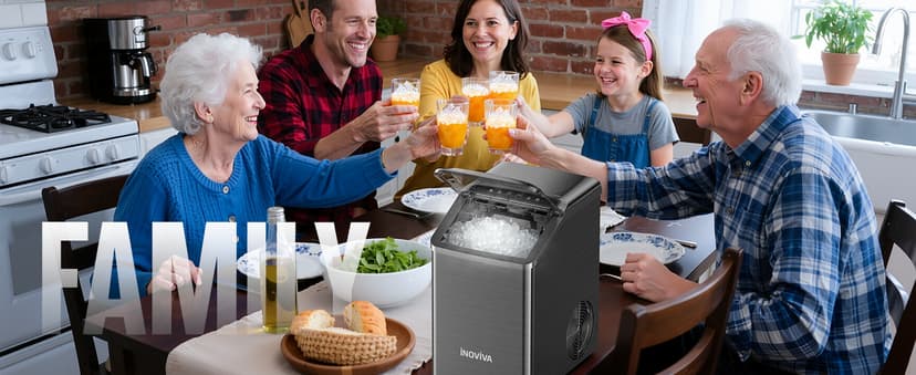 inoviva Nugget Ice Maker Countertop, 40lbs/24H Soft Chewable Pellet Ice Machine with Self-Cleaning, Sonic Ice Maker for Home Kitchen, Office - Black Stainless