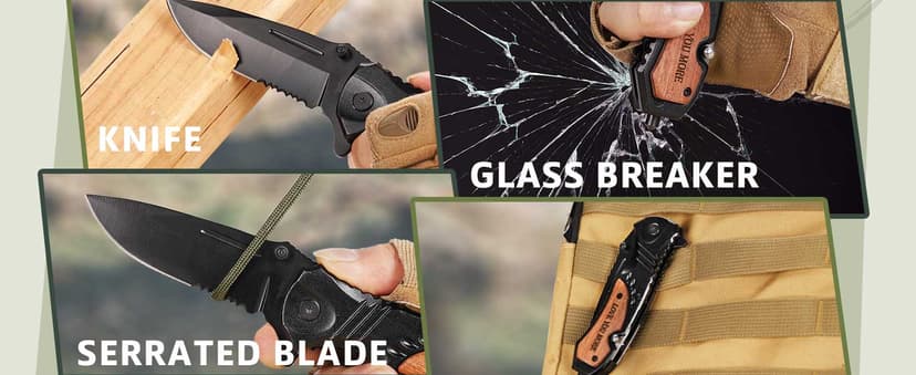 Gifts for Him Men Husband, Christmas Stocking Stuffers, Anniversary Birthday Gifts ideas for Him, Engraved Pocket Knife, Wooden Handle Folding Knife with Wood Box, Unique Outdoor Camping Hiking Tool